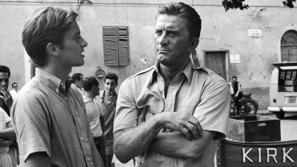 Michael Douglas y Kirk Douglas en el set