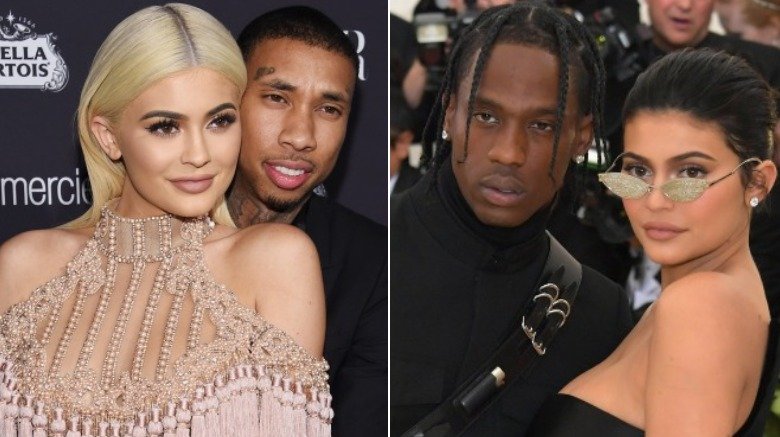 Tyga y Kylie Jenner y Travis Scott con Kylie Jenner en la Met Gala en 2018