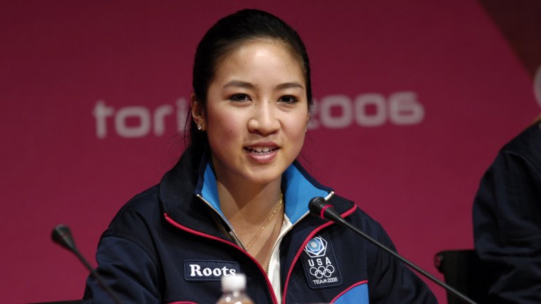 Michelle Kwan habla con la prensa en los Juegos Olímpicos de Invierno 2006 en Turín, Italia