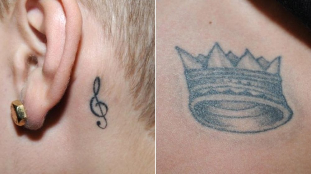 Tatuaje de la nota musical de Justin Bieber, tatuaje de la corona de Justin Bieber