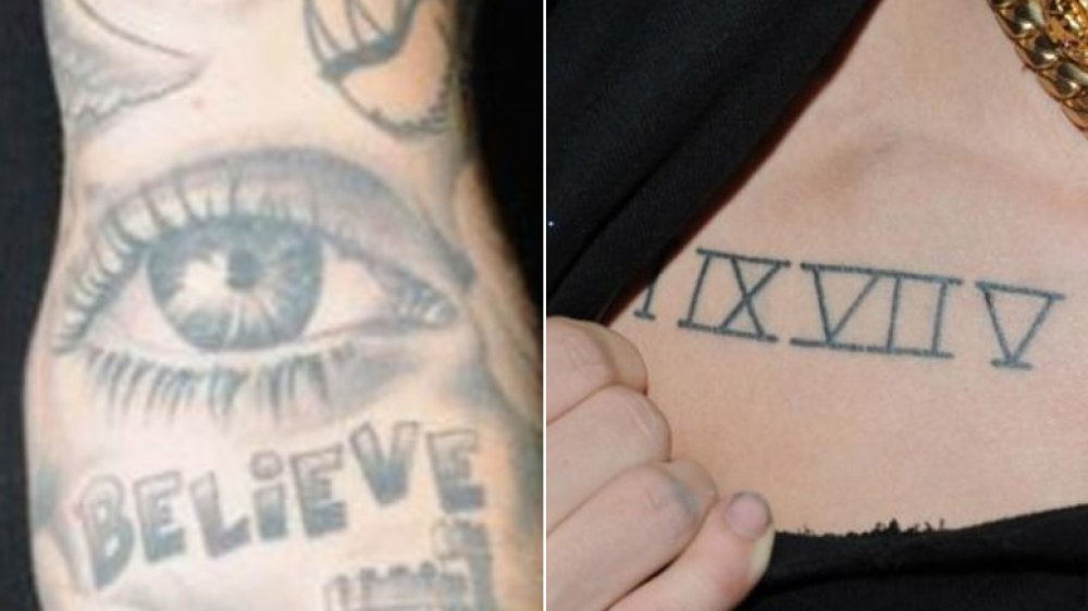 Tatuaje de ojo de Justin Bieber, tatuaje de número romano de Justin Bieber