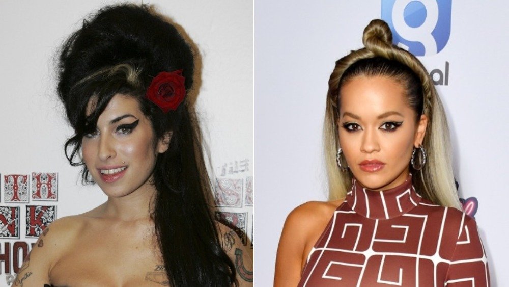 Amy Winehouse, Rita Ora split image, posing on the red carpet