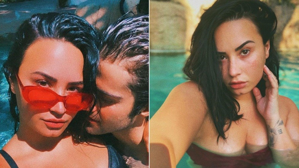 Demi Lovato y Max Ehrich posando para selfies de Instagram 