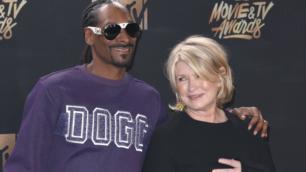 Snoop Dogg y Martha Stewart sonriendo y posando juntos en la alfombra roja