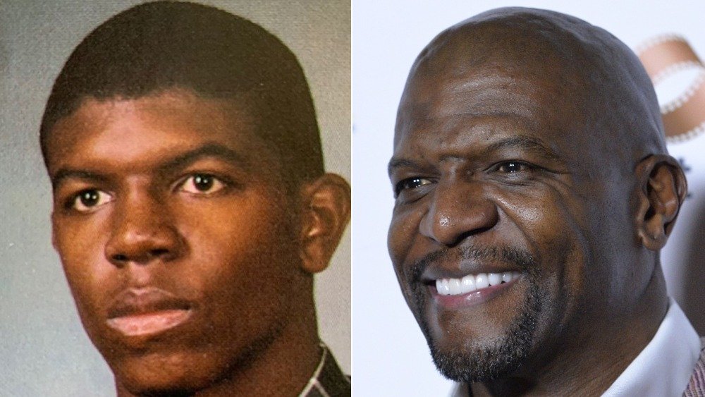 Tiro del anuario de Terry Crews (izquierda), Terry Crews calvo de cerca (derecha)