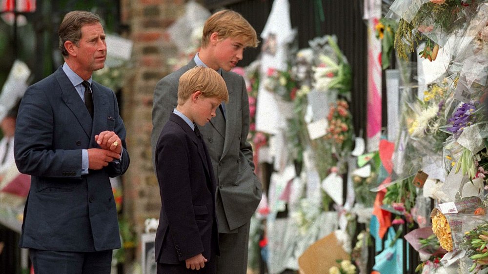 El príncipe Carlos, el príncipe Guillermo, el príncipe Harry llorando la muerte de la princesa Diana