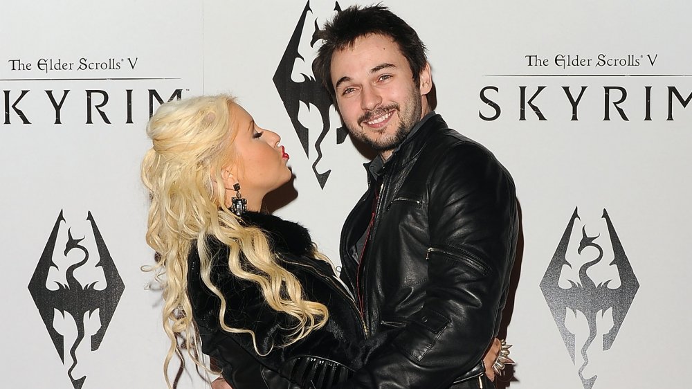 Christina Aguilera and Matthew Rutler at the launch party for The Elder Scrolls V: Skyrim 