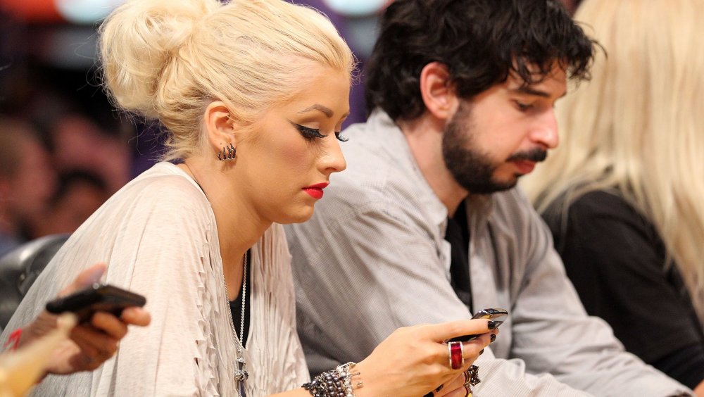 Christina Aguilera and Jordan Bratman at Game Seven of the NBA Finals in 2010