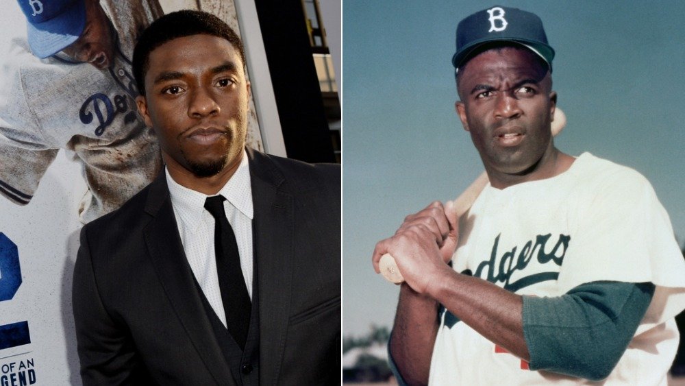 Imagen dividida de Chadwick Boseman y Jackie Robinson