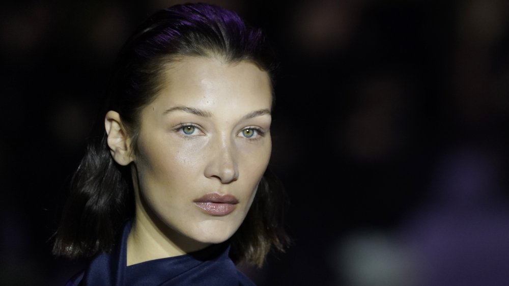 Bella Hadid en cabello castaño y labio rosa 