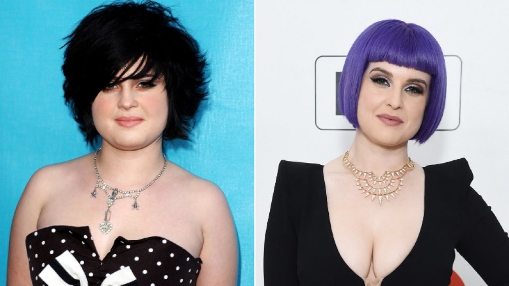 La joven Kelly Osbourne a la izquierda, Kelly Osbourne de pelo violeta a la derecha