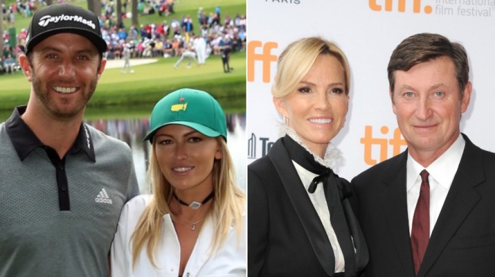 Dustin Johnson y Paulina Gretzky en el Torneo Masters 2016;  Janet Jones y Wayne Gretzky en 2014 TIFF