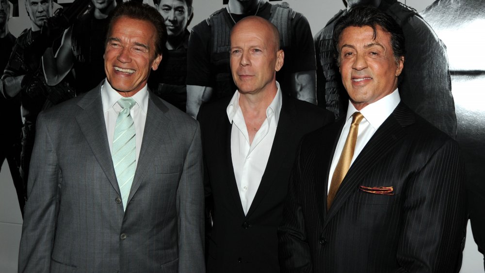 Arnold Schwarzenegger, Bruce Willis y Sylvester Stallone en el estreno de The Expendables en 2010