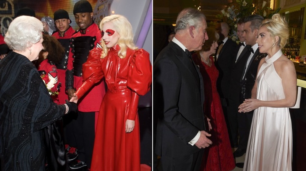 La reina Isabel y Lady Gaga;  Príncipe Carlos y Lady Gaga