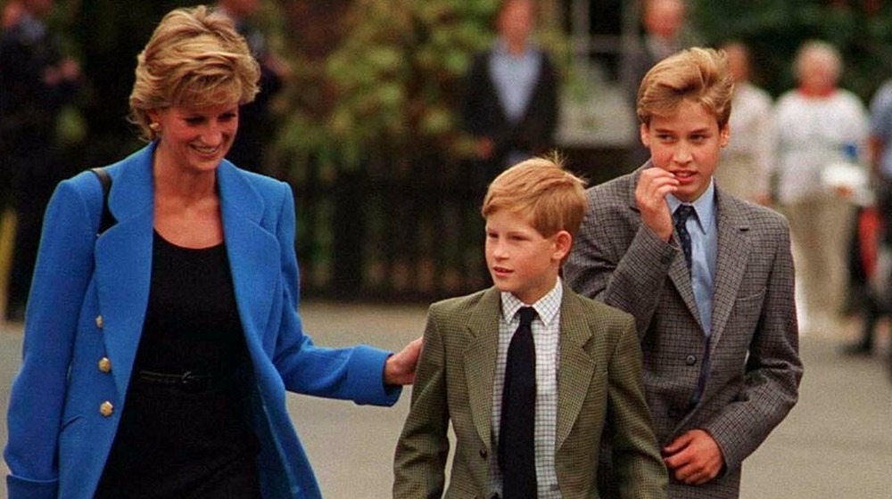 La princesa Diana, el príncipe Harry y el príncipe William caminando juntos