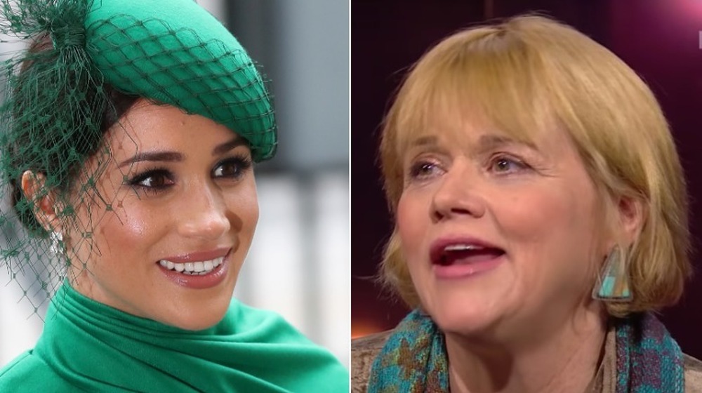 Meghan Markle mirando a la derecha, Samantha Markle mirando a la izquierda