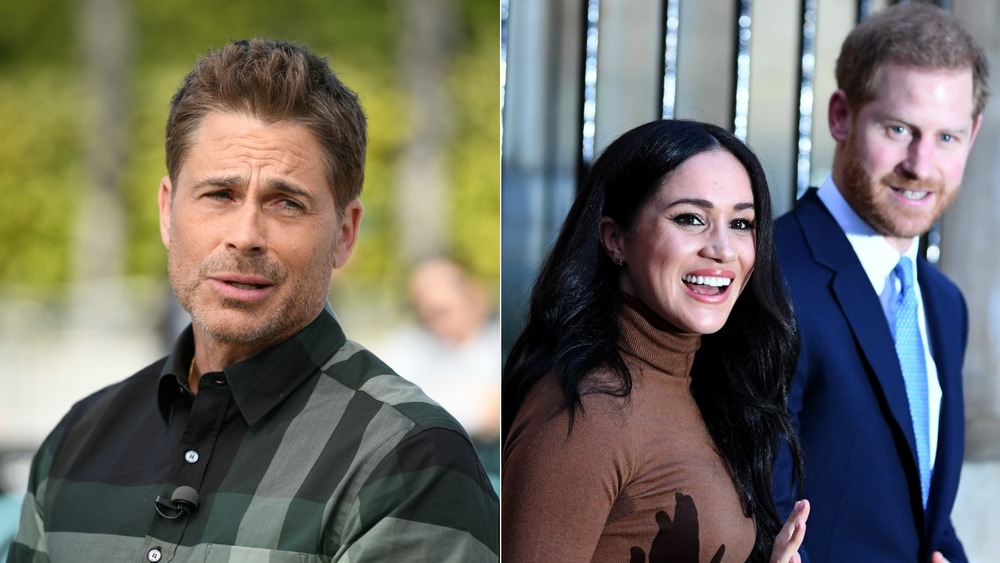 Rob Lowe y el príncipe Harry caminando con Meghan Markle