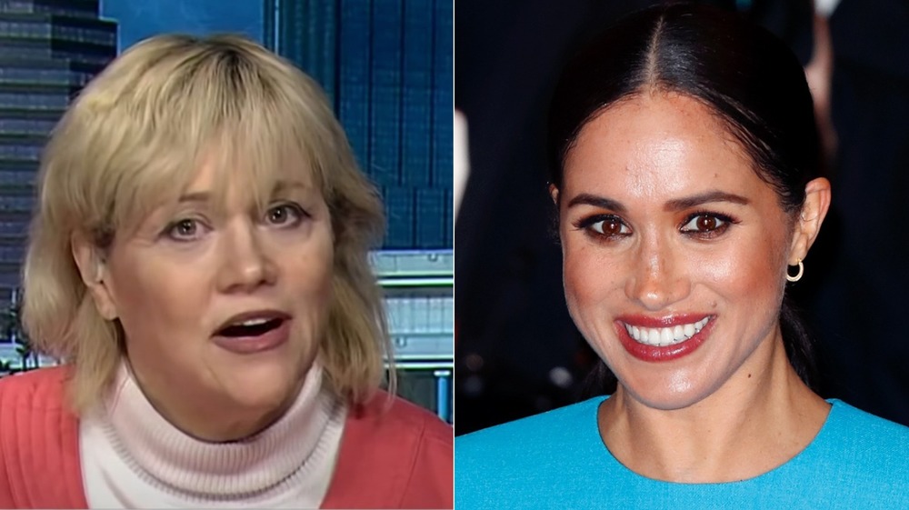 Imagen dividida de Samantha Markle hablando y Meghan Markle sonriendo