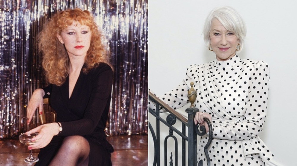 Helen Mirren alrededor de 1975;  Helen Mirren en un evento de L'Oreal en 2020