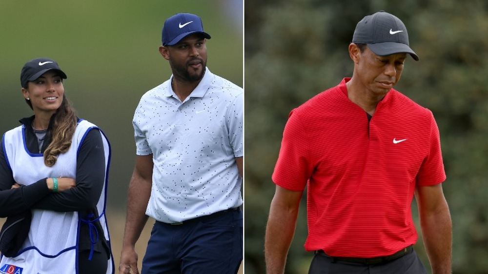 Cheyenne Woods y Aaron Hicks con Tiger Woods