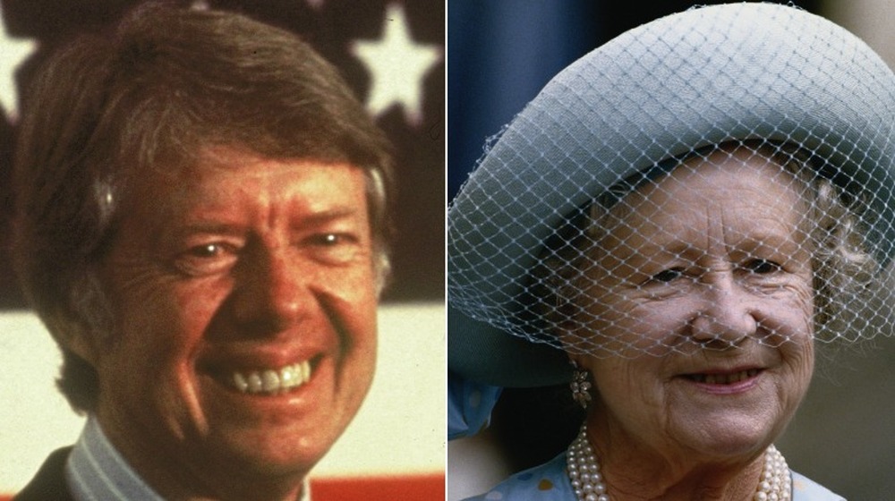 Jimmy Carter sonriendo, Reina Madre sonriendo