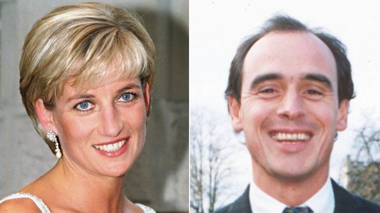 La princesa Diana y James Gilbey fotografiados por separado, ambos sonriendo