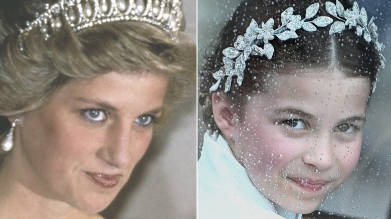 Tiara de la princesa Diana, imagen dividida de la diadema de diamantes de la princesa Charlotte