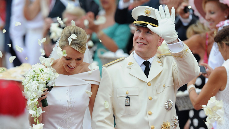 Vestido de novia Princesa Charlene, traje blanco Príncipe Alberto