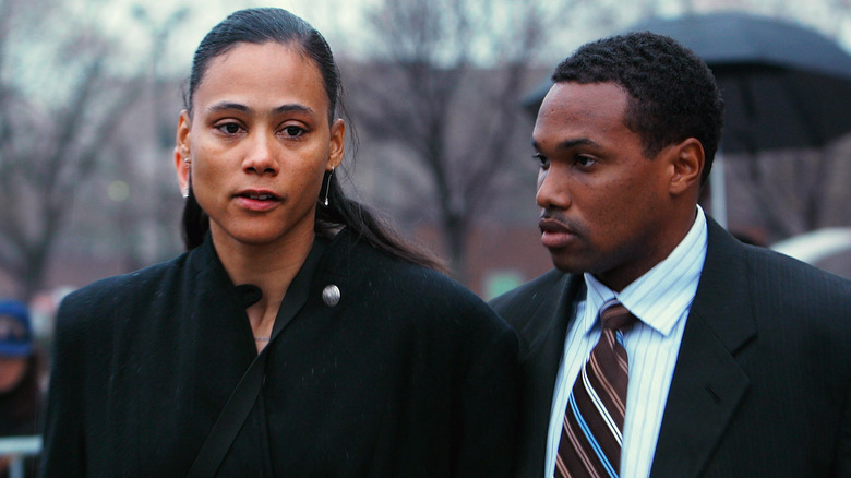 Marion Jones y Obadele Thompson en enero de 2008