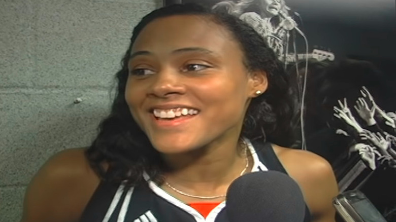 Marion Jones durante una entrevista en el Madison Square Garden