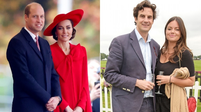 Kate Middleton y el Príncipe William sonriendo; Rupert Finch y Lady Natasha Rufus-Isaacs sonriendo