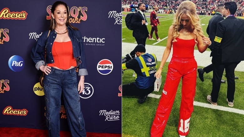 Randi Mahomes y Brittany Mahomes con corpiños rojos